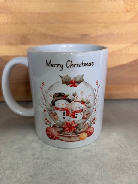 Snowman Couple in a Snow Globe Christmas Mug