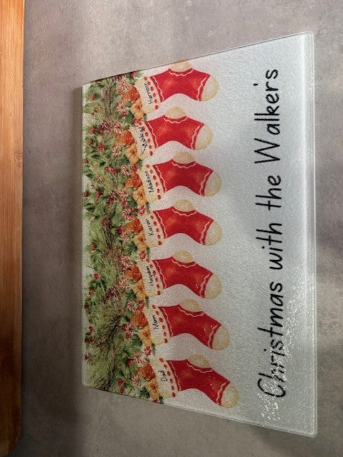 hanging stockings on worktop saver/chopping board